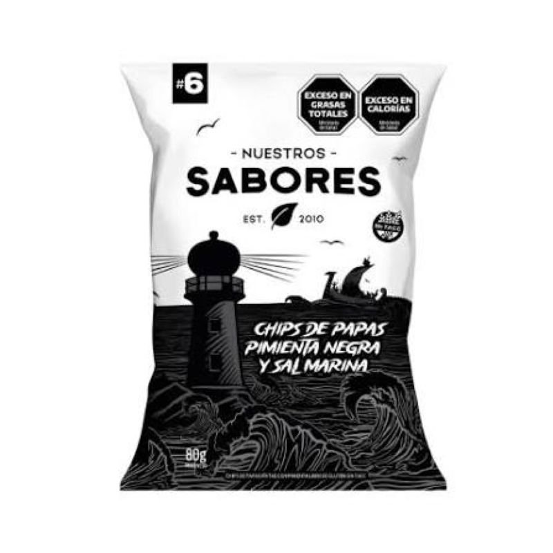 CHIPS PAPAS PIMIENTA NEGRA Y SAL MARINA NUESTROS SABORES 80